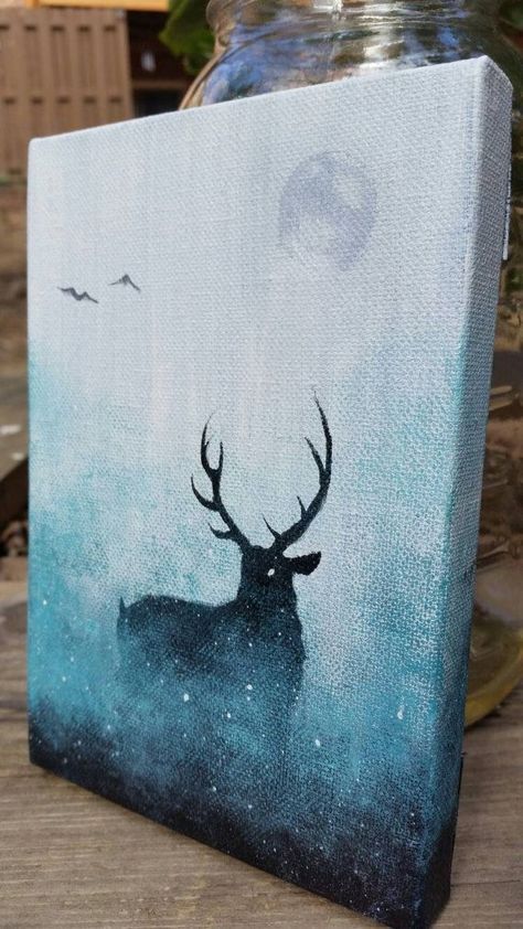 Brush Guide, Diy Paintings, Deer Painting, Canvas Diy, Hippie Painting, Space Painting, Easy Canvas Painting, Moon Painting, Artist Brush