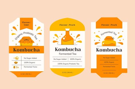 Kombucha Branding Design, Kombucha Logo Design, Kombucha Label Design, Syrup Label Design, Kombucha Design, Kombucha Branding, Drink Label Design, Label Minuman, Kombucha Packaging