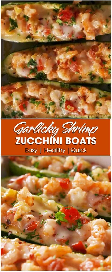 Garlicky Shrimp Zucchini Boats – By the Recipes Shrimp Zucchini Boats, Shrimp Zucchini Recipes, Friday Meals, Shrimp And Zucchini, Shrimp Zucchini, Garlicky Shrimp, Zucchini Boat Recipes, Baked Zucchini, Stuffed Zucchini