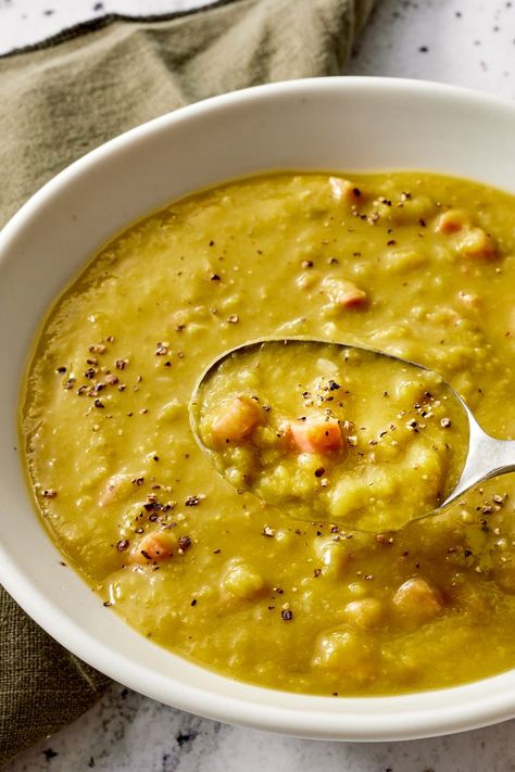 Split Pea Ham And Potato Soup, Ham Split Pea Soup Crockpot, Slip Pea And Ham Soup, Crock Pot Split Pea Soup With Ham, Ham Pea Soup Recipe, Ham Bone Pea Soup, Instapot Split Pea Soup With Ham, Split Pea And Ham Bone Soup, Soups Using Leftover Ham