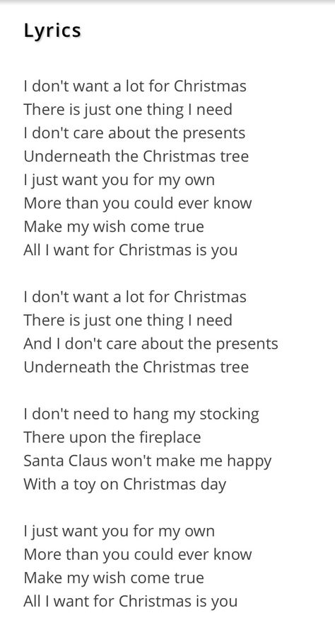 All I Want For Christmas Is You All I Want For Christmas Is You Lyrics, All I Want For Christmas Is You Quotes, All I Want For Christmas Is You, Christmas Lyrics Quotes, Last Christmas Song, Last Christmas Lyrics, Fun Lyrics, Christmas Carols Lyrics, Disney Lyrics