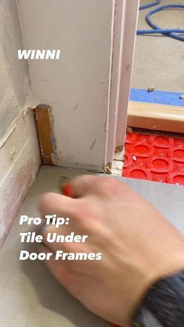 WINNI on Instagram: "How pros tile around door frames. #construction #homerenovation #realestate #hardwork #tipsandtricks #tiling #work #tools #tile #professional #tileinstallation #skills" Tile Door Frame, Tile Carpet, Door Jam, Door Frames, Work Tools, Door Trims, Tile Installation, Carpet Tiles, Floor Tile