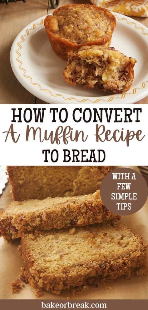 How to Convert Muffins to Bread (and Bread to Muffins). You just need to know a few simple tips to be able to convert muffins to bread and bread to muffins! Have you ever had a great recipe for muffins but wanted to bake a loaf instead? How about the other way around? Luckily, there’s not really a difference in the batter from the recipes for traditional muffins versus a loaf of quick bread. Muffin Loaf Recipes, Muffin Mix Bread Loaf, Martha White Muffin Mix Bread Loaf, Recipe For Muffins, Basic Muffin Mix, Muffin Loaf, Martha White Muffin Mix, Muffin Mix Recipe, Savory Baking