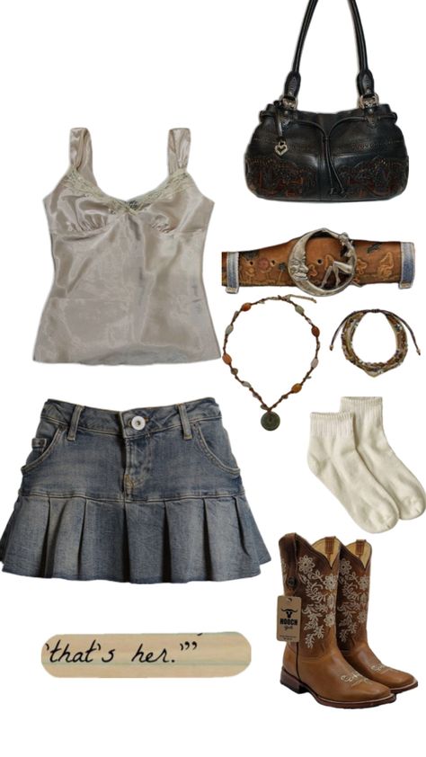 #cowgirl #y2k #outfit #vintage Y2k Cowgirl, Fairy Grunge Outfit, Cute Cowgirl, 90s Inspired Outfits, Downtown Outfits, Outfit Vintage, Outfit Inspo Casual, Alternative Outfits, Cowgirl Style