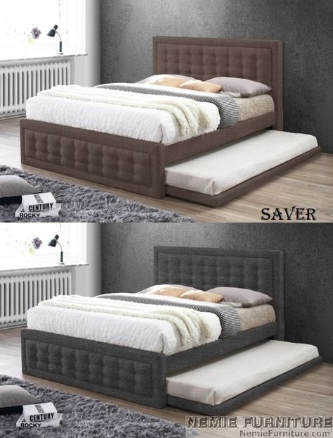 Pullout Bed Ideas, Brown Bed Frame Ideas, Pull Out Bed Ideas, Bed With Pullout Bed, Queen Size Bed Designs, Luxury Queen Bed, Pullout Bed, Sofa Bed For Small Spaces, Trundle Bed Frame