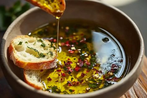 Irresistible Olive Oil Bread Dip - recipestasteful Green Olive Bread, Gf Dips, Olive Oil Bread Dip, Oil Bread Dip, Bread Dipping Oil Recipe, Dipping Oil Recipe, Olive Oil Dip For Bread, Olive Oil Dip, Bread Gifts