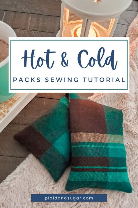 A super easy sewing tutorial for making reusable hot and cold packs. This DIY is quick to make and oh so easy that you'll be making dozens for gifting. Makes warm cozy Christmas presents. Reusable Hot and Cold packs DIY by Plaid and Sugar Sewing Cold Pack, Ice Pack Sewing Pattern, Diy Hot And Cold Packs, Diy Hot Cold Packs, Flax Seed Hot Cold Pack Diy, Diy Hot Pack, Cold Packs Diy How To Make, Diy Cold Pack, Hot Packs Diy Homemade