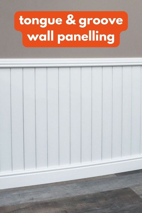 An image of tongue & groove wall panelling that links to Skirting4u's wall panelling product page. Tongue And Groove Bathroom Panelling, Internal Wall Panelling, Tongue And Groove Hall, White Wooden Wall Panelling, Kitchen Wall Panels Ideas, White Paneling Walls Bathroom, Tongue And Groove Panelling Kitchen, Tongue And Groove Ideas, Tongue And Grove Wall Panelling