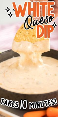 Homemade White Queso Dip, Homemade White Queso, White Queso Dip Recipe, Mexico Recipes, Bunco Ideas, White Cheese Dip, Football Night, Chip Dip Recipes, White Queso Dip