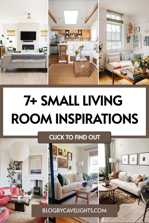 7 small living room inspirations How To Design Small Living Room, Small Living Layout Ideas, Starter Home Living Room Ideas, Tiny Living Room Furniture Layout, Multi Use Living Room, Small Living Room Large Sectional, Tiny Snug Room Ideas, Unique Small Living Room Ideas, Small Living Room Seating Ideas Layout