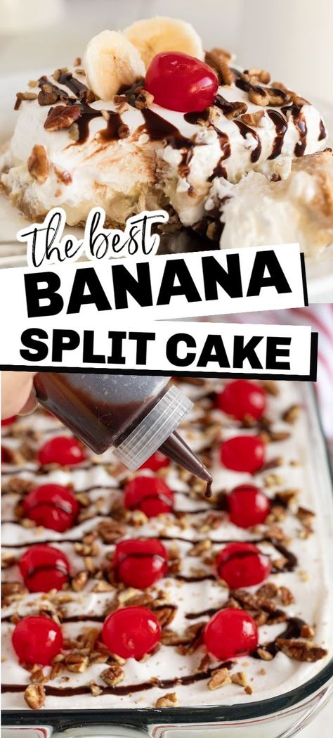 Banana Split Cake Recipe, Banana Split Dessert Recipes, Graham Cracker Dessert, Banana Split Pie, Desserts Aesthetic, Cool Whip Desserts, Banana Pudding Desserts, Banana Split Cake, Split Cake