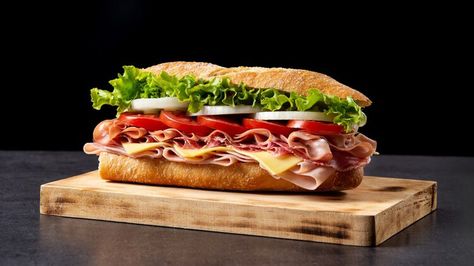 Submarine Sandwich, Types Of Sandwiches, Restaurant Specials, Ham Sandwiches, Sub Sandwiches, Bakery Ideas, Packed Lunch, Ham Cheese, Pastry And Bakery