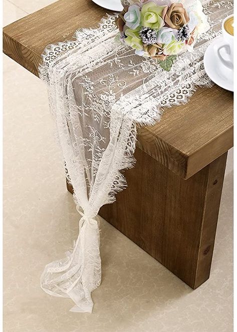 Lace Table Runner, Chic Bridal Showers, Lace Runner, Chair Sash, Lace Table Runners, Dinner Table Decor, Table Runners Wedding, Lace Table, Wedding Reception Tables