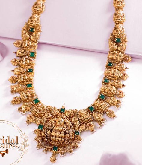 lakshmi peacock gold haram neelkanth Temple Design Gold Haram, Temple Jewellery Haram Designs, Astalakshmi Necklace Gold, Cmr Jewellers Haram, Nakshi Design Jewellery, Gold Middle Haram Designs, Nakshi Long Haram Designs, Antique Long Haram Designs, Nakshi Haram Designs