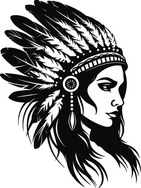 Native American. Portrait. decorated with feathers. Side view, silhouette vector illustration. AI generated illustration. Indian Silhouette, Native American Girl, Tattoo Coloring Book, Svg Shirt, Clipart Silhouette, Image Svg, Indian Woman, Anime Tattoos, Native American Art