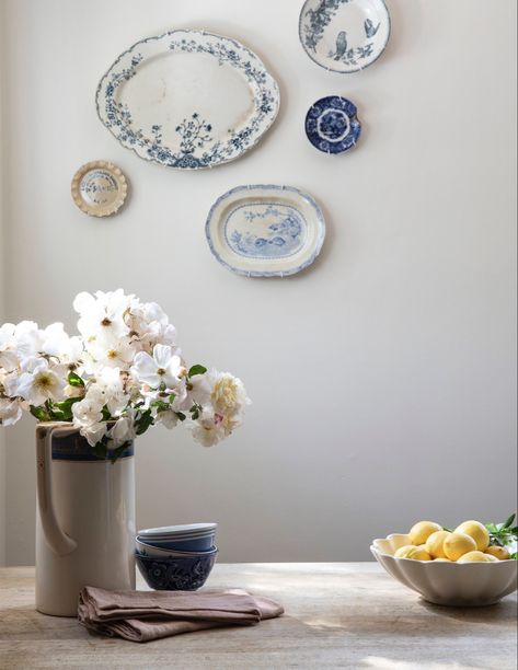 Kate Martindale, Greek Villas, Plate Decor, Leather Pouf, Plate Display, Big Family, Shop Chair, Renovation Project, Wall Spaces