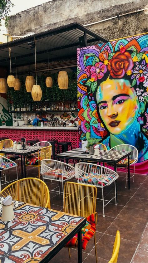 Mexican Restaurant Patio Ideas, Small Mexican Restaurant Design, Outdoor Mexican Restaurant, Mexican Cafe Design, Mexican Restaurant Decor Ideas, Modern Mexican Restaurant Decor, Fun Restaurant Design, Mexican Restaurant Patio, Modern Mexican Restaurant Design