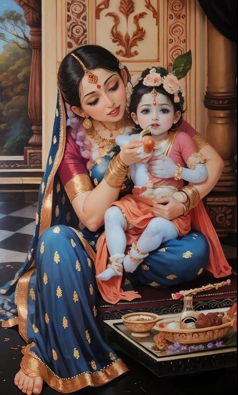 Yashoda And Krishna Baby Photoshoot, Krishna Yashoda, Radha Krishna Art Beautiful, Krishna Drawing, Pictures Of Shiva, Krishna Statue, Baby Krishna, Lord Vishnu Wallpapers, Hinduism Art