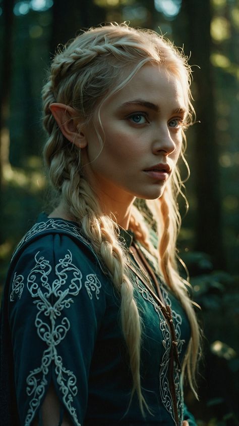 , #Book, #Illustrations, #AD, #AI Elven Hairstyles, Elven Woman, Elf Hair, The Enchanted Forest, Pointed Ears, Enchanted Forest, Fantasy Artwork, Hair A, Natural World