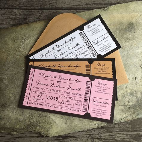 Prom Tickets, Marriage Reception, Bespoke Wedding Invitations, Hip Hip Hooray, Ticket Design, Themed Wedding Invitations, Ticket Invitation, World Party, 카드 디자인