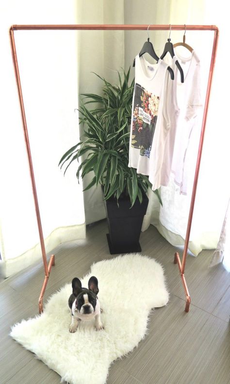 16 Super Simple Clothes Rail Designs That You Can Make By Yourself Industrial Clothes Rail, Copper Pipes, Open Wardrobe, Copper Diy, Garment Rack, Clothes Rail, Garment Racks, Clothing Storage, Clothing Rack