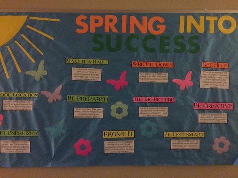 Spring term success bulletin board Spring Bulletin Board Ideas Middle School, Spring Testing Bulletin Board Ideas, Spring Counseling Bulletin Board, Spring Sel Bulletin Board, Spring Bulletin Board Ideas High School, April Ra Bulletin Boards, Spring Ra Bulletin Boards, Spring Semester Bulletin Boards, Ra Bulletin Boards Spring Semester