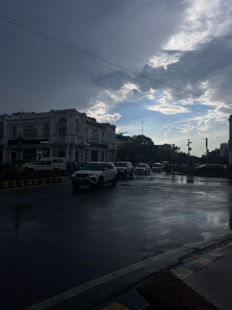 #rain #aesthetic #images #connaughtplace #delhi Delhi Morning, Delhi Rain, Rain Aesthetic, Connaught Place, Aesthetic Images, Sky Aesthetic, Anime Art, Anime, Quick Saves