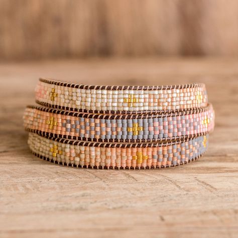 A stylish pattern of bright colors goes all along this charming wrap bracelet handcrafted by Álvaro Ratzan in Guatemala. The artisan uses glass beads to create a mosaic with intertwined tones and little crosses. The final touch is in a pewter button clasp that allows easy wear. Jewellery Clasps Ideas, Wrap Bracelet Ideas, Bead Weaving Patterns Free, Bead Wrap Bracelet, Loom Jewelry, Huichol Art, Beading Jewelery, Bead Weaving Patterns, Beaded Wrap Bracelets