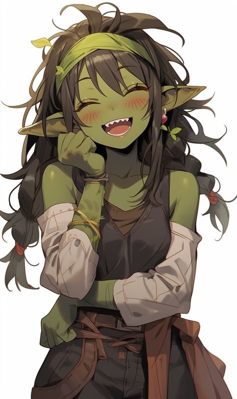 Goblin Art Female, Goblin Girl Character Design, Goblin Female Dnd, Goblin Female Art, Goblin Girl Art, Cute Goblin Art, Handsome Orc, D&d Oc, Male Goblin Art