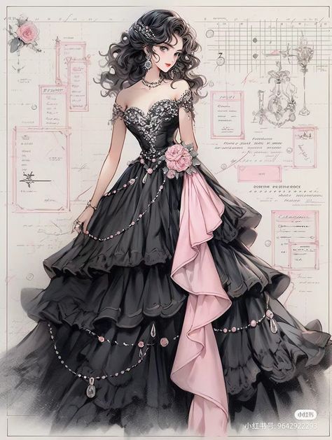 Princess Dress Black, Long Princess Dress, Gothic Ball Gown, Ethereal Fashion, Gothic Gowns, Black Gowns, Pink Journal, Slay Outfits, Anime Fashion