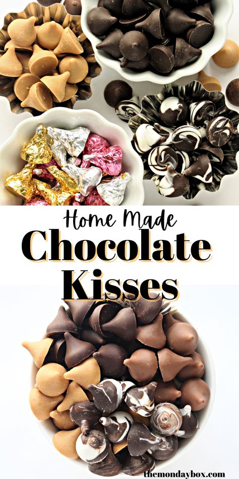 Chocolate Kisses made in different flavors and colors in bowls. Homemade Box Of Chocolates, Chocolate Mould Recipes, Homemade Chocolates In Molds, Candy Molds Recipes, Chocolate Molds Recipe, Homemade Chocolate Candy, Candy Homemade, Hard Candy Recipes, Christmas Candy Homemade