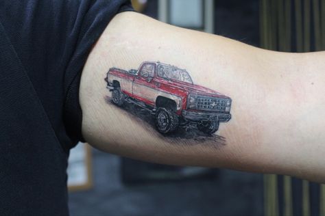 Chevy Truck Tattoo Ideas, Chevy Truck Tattoo, Chevrolet Tattoo, Truck Tattoo Ideas, Truck Tattoos, Chevy Tattoo, Truck Tattoo, Female Trucks, Le Tattoo