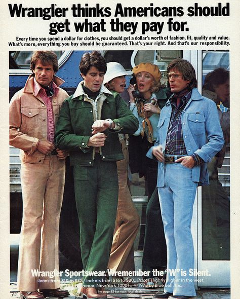 Wrangler print ad 1975 Mens 70s Fashion, 1970's Jewelry, 1970s Mens Fashion, 70s Fashion Men, Vintage Outfits Men, 1970s Hippie, 70s Men, 70s Clothing, Magazine Man