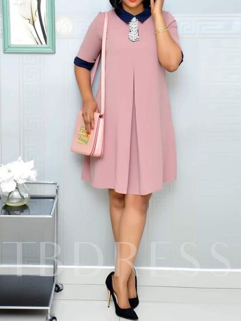 Half Sleeve A-Line Plain Women's Day Dress Corporate Dress, Ladies Day Dresses, Short African Dresses, African Fashion Skirts, African Wear Dresses, Office Wear Women, Office Dresses For Women, Plain Dress, Classy Dress Outfits