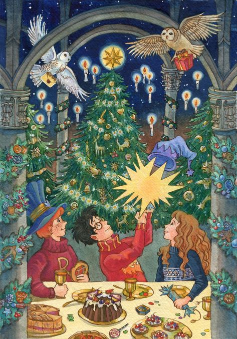 Harry Potter, Illustrator, Christmas Tree, Angel, Illustrations, Christmas