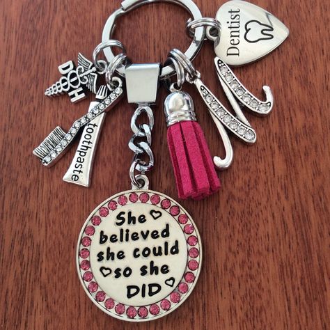 Dentist Gift Ideas, Dental Hygienist Graduation, Hygienist Gifts, Dentist Hygienist, Dental Jewelry, Dental Hygienist Gifts, Personalized Retirement Gifts, Pinning Ceremony, Graduation Keychain