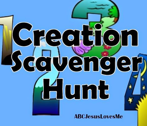 There are many ideas to teach each Creation Day.  But, what about an activity to combine all seven?  Jona shared on the ABC Jesus Loves Me Facebook Group a fabulous idea of a Creation Scavenger Hunt.  I used the basic idea along with the snacks suggested in the ABCJLM Curriculum to create riddles for a...Read More » Creation Scavenger Hunt, Chapel Ideas, Sermon Illustrations, Creation Bible, Bible Camp, Children Ministry, Sunday School Games, Kids Faith, Church Inspiration