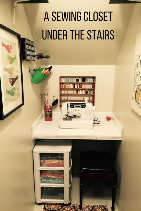 Transform a closet under the stairs into a tiny Harry Potter sewing closet. Create a sewing and craft closet from an unused space. Understairs Closet, Harry Potter Sewing, Staircase Closet, Office Under Stairs, Cupboard Organisation, Closet Under The Stairs, Interior Updates, Under Stairs Nook, Sewing Closet