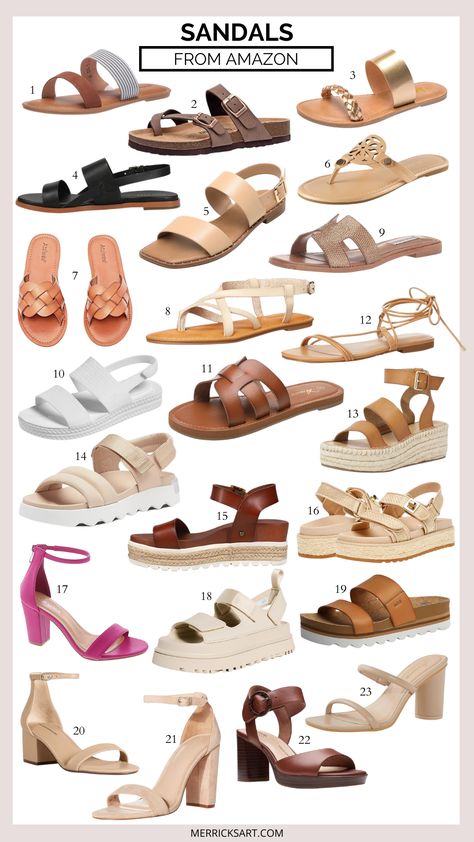 Cute Spring and Summer Sandals for Women - Merrick's Art Sandals For Summer Dresses, Sandal Summer Outfit, Summer Sandals 2024 Outfits, 2024 Summer Sandal Trends, Sandals For Vacation, Trendy Sandals 2024 Women, Women Sandals 2024, Sandles Outfits Women, Flat Sandals Outfit Summer