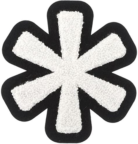 Amazon.com: M&J Trimming Iron On Numbers - Varsity Chenille !#$&?@ Patches - Iron Adhesive or Sew On Appliques - Decorative 2.5" White Symbols with Black Border - @ Symbol, Patch Design Ideas, Chenille Patches, Iron On Letters, Texture Graphic Design, Black Patch, Patches Fashion, Cover Art Design, Diy Patches