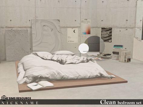 The Sims Resource - Clean bedroom set Sims 4 Cc Mattress On Floor, Sims 4 Duvet Cc, Sims 4 Floor Bed Cc, Sims 4 Modern Bed Cc, Sims 4 Messy Bed Cc, Sims4 Beds Cc, Shelves Sims 4 Cc, Platinum Luxe Sims Cc, Sims Resource Bedroom