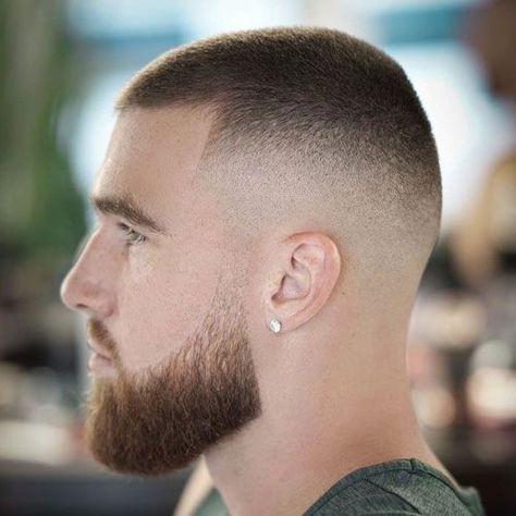 Buzz Cut with Beard - Best Buzz Cut Haircuts For Men: Find Cool Buzz Cut Styles, Buzz Cut Fade and Undercut, Short and Long Buzzed Hairstyles #menshairstyles #menshair #menshaircuts #menshaircutideas #menshairstyletrends #mensfashion #mensstyle #fade #undercut #buzzcut #barbershop #barber Surfer Hairstyles, Military Haircuts Men, Buzz Cut With Beard, Buzz Cut For Men, Buzz Cut Styles, Very Short Hair Men, Types Of Fade Haircut, Best Fade Haircuts, Short Fade Haircut