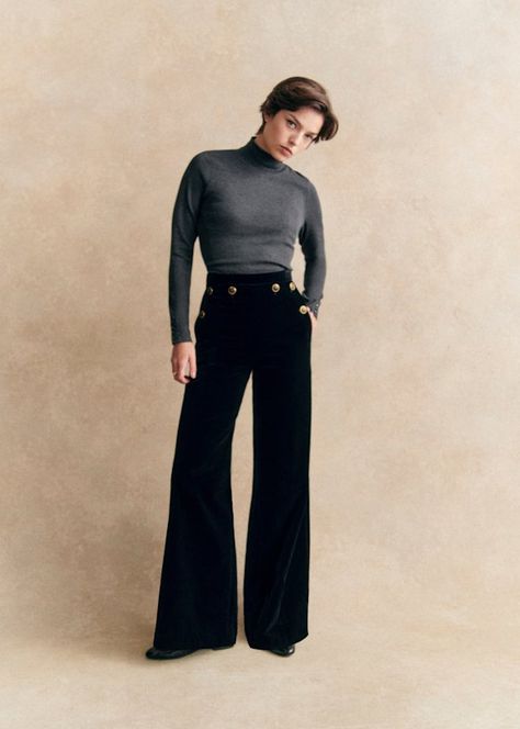 Clayton Trousers - Black Velvet - Organic Cotton - Sézane Parisian Style, Black Velvet, Organic Cotton, Trousers, Velvet, Black