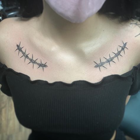 Tattoo uploaded by Mike Sin • Single needle barbed wire . . . #singleneedle #barbedwire #collarbonetattoo • 1610420 • Tattoodo Collarbone Tattoo Barbed Wire, Collar Bone Barbed Wire Tattoo, Barb Wire Tattoo Collarbone, Barbed Wire Collarbone Tattoo, Collar Bone Tattoo Barbed Wire, Female Collarbone Tattoo, Barbwire Collar Bone Tattoo, Barbed Wire Neck Tattoo, Barb Wire Collar Bone Tattoo