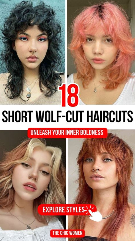 Refresh Your Fall Look with These 18 Short Wolf-Cut Haircuts Wolf Curtain Bangs, Wolfcut For Women, Wolf Cut Hair Short Mullet Style Women, Wolfcut With Undercut, Wolf Cut Hairstyle Women, Shoulder Length Hair Wolfcut, Short Wolfcut Hairstyles, Wolf Cut With Undercut, Women Wolf Cut