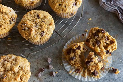 Banana Chocolate Chip Muffins | King Arthur Flour Moist Banana Muffins, Chocolate Chip Muffins Recipe, King Arthur Recipes, King Arthur Flour Recipes, Chocolate Chip Muffin Recipe, King Arthur Baking, Dried Bananas, Banana Chocolate Chip Muffins, Cinnamon Chips