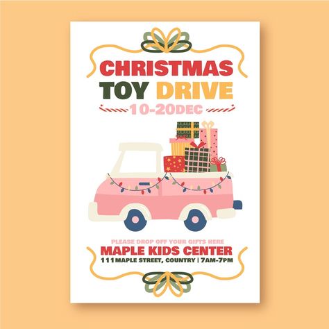 Free Vector | Hand drawn christmas toy drive vertical poster template Christmas Toy Drive, Drive Poster, Christmas Posters, Hand Drawn Christmas, Toy Drive, Club Ideas, Vertical Poster, Christmas Poster, Vector Hand