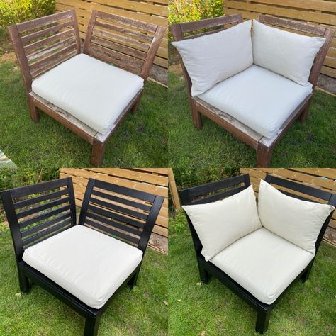 Bought an old IKEA Äpplarö secondhand and gave it a makeover with black paint 👌 Applaro Ikea Hack, Ikea Nämmarö Ideas, Applaro Ikea, Ikea Patio Furniture, Sectional Ideas, Ikea Applaro, Ikea Patio, Backyard Refresh, Patio Chairs Diy