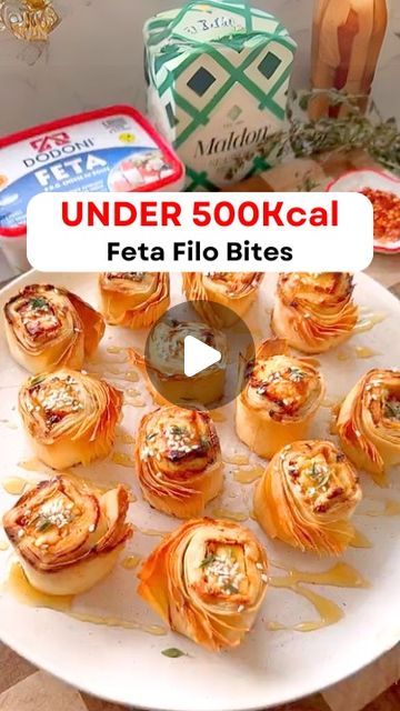 Honey Feta, Feta Bites, Filo Dough, Spicy Appetizers, Mediterranean Diet Plan, Hot Honey, Salt Flakes, Mediterranean Diet, Red Pepper Flakes