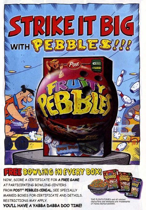 Cocoa Pebbles, Pebbles Cereal, Grey Poupon, Bowling Center, Yabba Dabba Doo, Ad Poster, Vintage Food, Kid Art, Fruity Pebbles